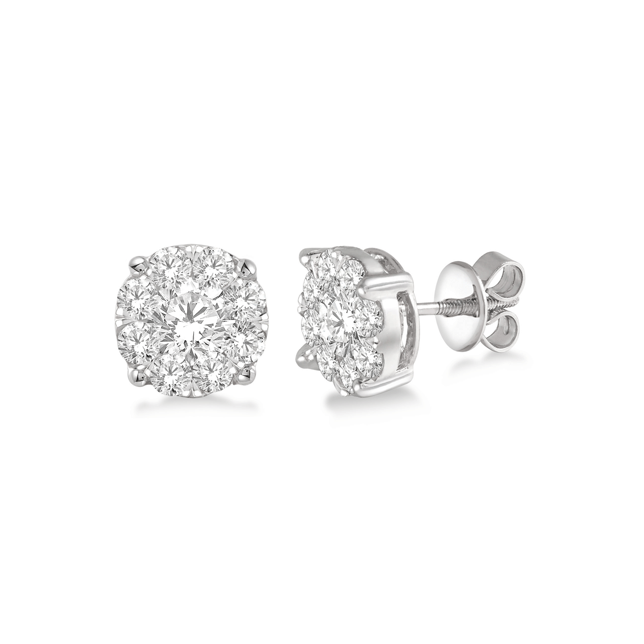 Celestial 14k White Gold and Diamond 1.50 Total Weight Cluster Studs